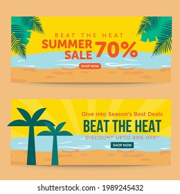 Beat the heat summer sale banner design template.