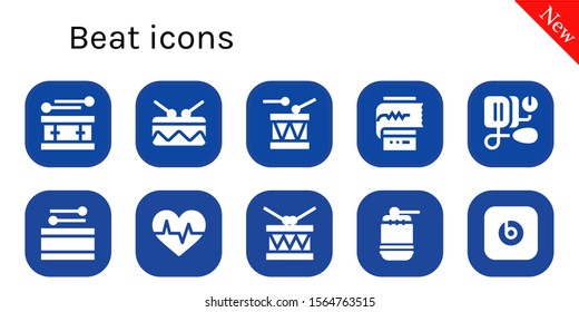 beat icon set. 10 filled beat icons.  Simple modern icons about  - Drum, Cardiogram, Blood pressure, Beats pill