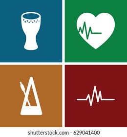 Beat icons set. set of 4 beat filled icons such as heartbeat, metronome