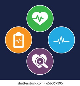 Beat icons set. set of 4 beat filled icons such as heartbeat, heartbeat clipboard