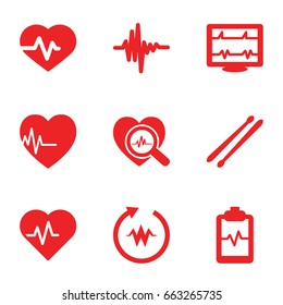 Beat icons set. set of 9 beat filled icons such as heartbeat, heartbeat clipboard, heartbeat search, drum stick