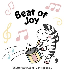 Beat of Joy: Zebra Spieltrommeln Vektor flaches Design