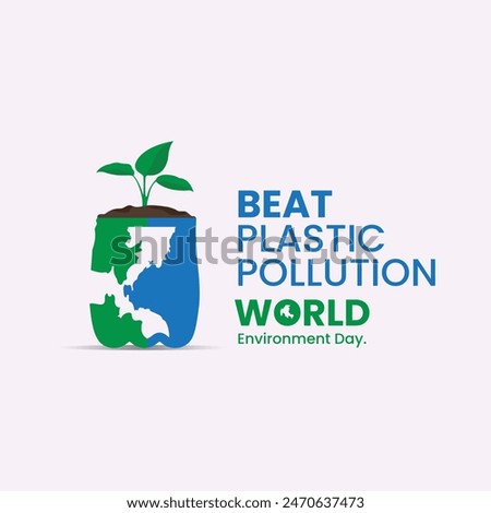 Beat Plastic Pollution World Environment Day. Blue plastic bottle and Green global concept. Better Environment, Better Tomorrow.