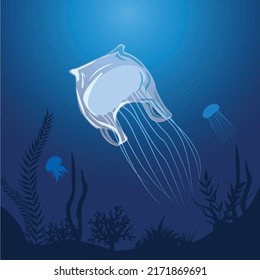 beat plastic pollution. World oceans day design with underwater ocean. Ocean Polution. jellyfish started in plastic bags