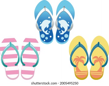 Beat sandals set, Japanese summer traditional icon illustration [vector image]