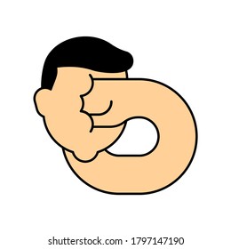 Beat yourself. Punch yourself in face. Self-punishment concept. vector illustration
