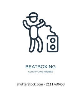 beatboxing thin line icon. beatbox, radio linear icons from activity and hobbies concept isolated outline sign. Vector illustration symbol element for web design and apps.