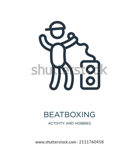 beatboxing thin line icon. beatbox, radio linear icons from activity and hobbies concept isolated outline sign. Vector illustration symbol element for web design and apps.
