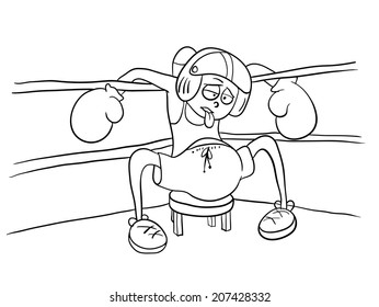 beaten boxer resting in the corner, vector illustration