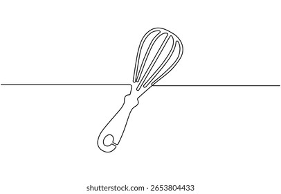 Beater ícone de linha contínua, contínuo um batedor de linha. Ilustração vetorial de estoque, Whisk Continuous Line Art, Cooking Whisk one line desenho contínuo.