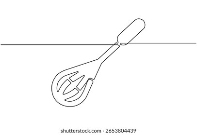 Beater ícone de linha contínua, contínuo um batedor de linha. Ilustração vetorial de estoque, Whisk Continuous Line Art, Cooking Whisk one line desenho contínuo.