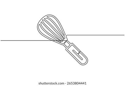 Beater ícone de linha contínua, contínuo um batedor de linha. Ilustração vetorial de estoque, Whisk Continuous Line Art, Cooking Whisk one line desenho contínuo.