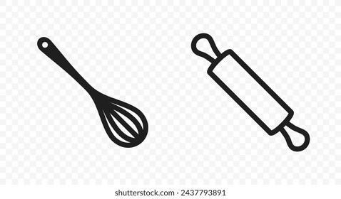 Beater for mixing and whisking and rolling pin vector icons