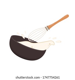 Beater whisk vector. Beater whisk on white background. Sticky flour. Flour stretch. Flour in bowl.