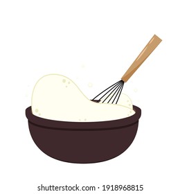 Beater whisk vector. Beater whisk on white background. Sticky flour. Flour stretch. Flour in bowl.