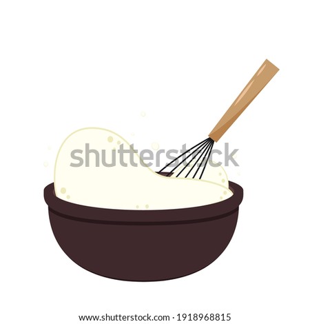 Beater whisk vector. Beater whisk on white background. Sticky flour. Flour stretch. Flour in bowl.