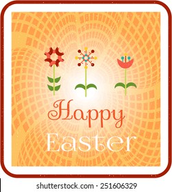 Beatiful, easter card with three flowers on orange background
