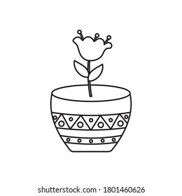 beatiful flower in a pot with mexican design over white background, line style, vector illustration