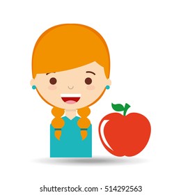 beatiful girl blonde student apple vector illustration eps 10