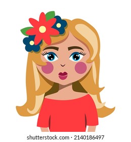 Beatiful girl with flowers in her head.