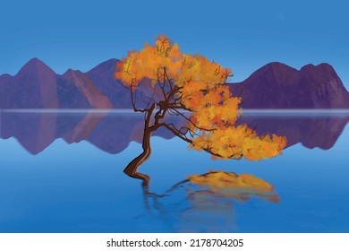 Beatiful Lakeside Landscape Illustration Vector