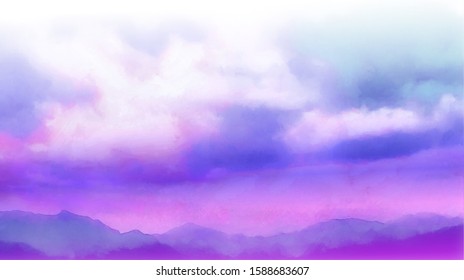 Beatiful Sky with Clouds Artistic Background. Craft Painting Landscape Design