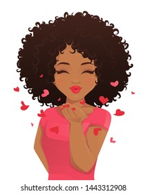 Beatiful woman with afro hairstyle making air kiss isolated vector illustration