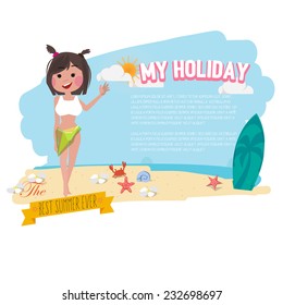 beatiful women on the beach. presenting. holiday concept - vector illustration