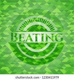 Beating green emblem. Mosaic background