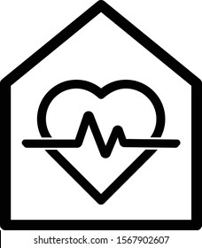 beating heart inside home icon on white background