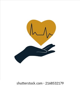 Beating heart on a hand Icon design stock illustration on white background