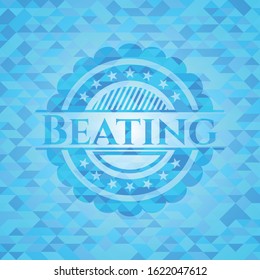 Beating sky blue emblem with mosaic background