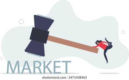 Beating the stock market, investor or active funds who win and earn more than stock market return .flat vector illustration.