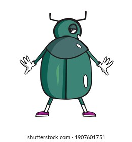 Beatle Friendly Cute insect cartoon Vector illustration