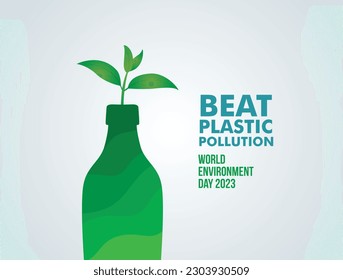 #BeatPlasticPollution, concepto del Día Mundial del Medio Ambiente 2023 de fondo vectorial. 