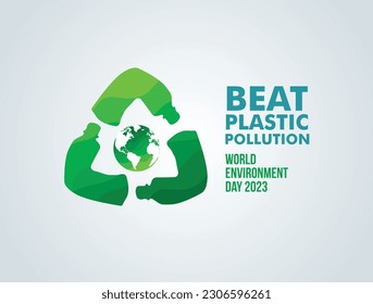 #BeatPlasticPollution, concepto del Día Mundial del Medio Ambiente 2023 de fondo vectorial. 