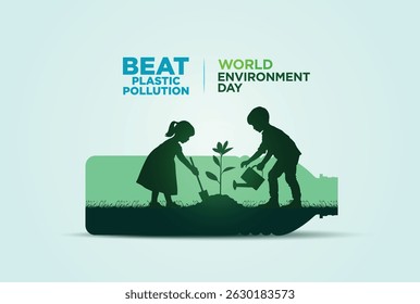 #BeatPlasticPollution, World Environment day concept 2025 3d tree background. 