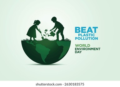 #BeatPlasticPollution, Dia Mundial do Ambiente 2025 fundo de árvore 3d. 