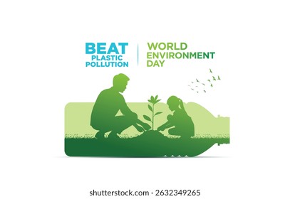 #BeatPlasticPollution, Dia Mundial do Ambiente 2025 fundo de árvore 3d. 