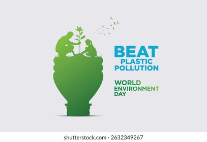 #BeatPlasticPollution, World Environment day concept 2025 3d tree background. 