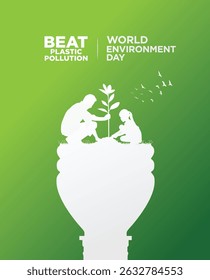 #BeatPlasticPollution, World Environment day concept 2025 3d tree background. 