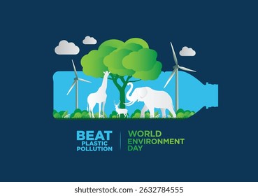 #BeatPlasticPollution, World Environment day concept 2025 3d tree background. 
