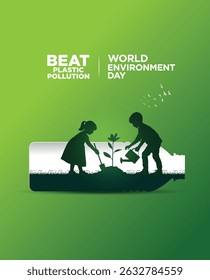 #BeatPlasticPollution, World Environment day concept 2025 3d tree background. 