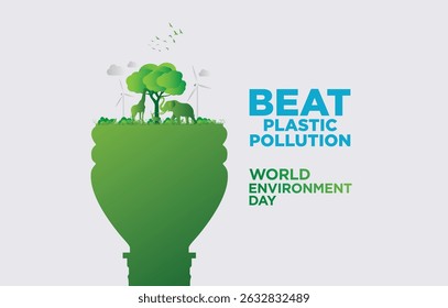 #BeatPlasticPollution, World Environment day concept 2025 3d boom achtergrond. 