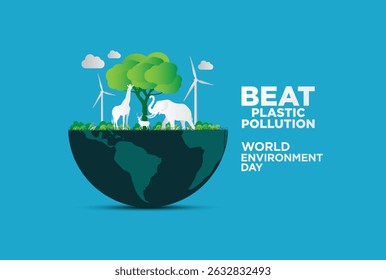 #BeatPlasticPollution, World Environment day concept 2025 3d tree background. 