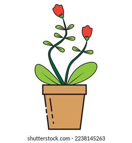 Beatuful flower in a pot asset vector illustration. suitable for editing images placed on a table or in a window.