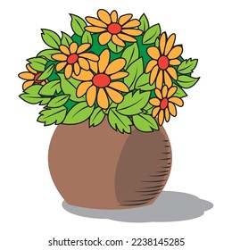 Beatuful flower in a pot asset vector illustration. suitable for editing images placed on a table or in a window.