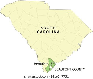 Ubicación del condado de Beaufort y la ciudad de Beaufort en el mapa estatal de Carolina del Sur