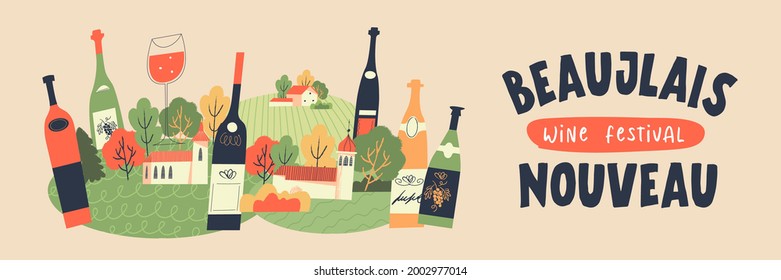 Beaujolais Nouveau festival of new wine. Wine festival. Vector illustration.