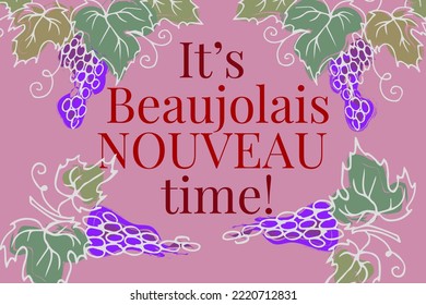 Beaujolais Nouveau lettering. Festival of new wine in France. New wine. Beaujolais Nouveau Wine Festival. Wine and food. Vector illustration.